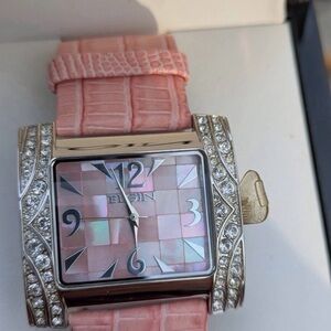 Elgin Pink and Silver Watch with Diamond Accents